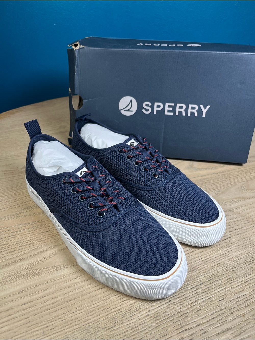 New! Sperry Men’s Top Sider Seabreeze Mesh Sneakers Navy Blue Marine Size 9.5